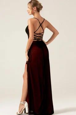 Bainha Espaguete Correias Andar Comprimento Preto Vermelho Vestido Madrinha