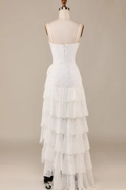 Bainha Esparguete Alças Marfim Laço Assimétrico Destacável Trem Boho Vestido de Noiva