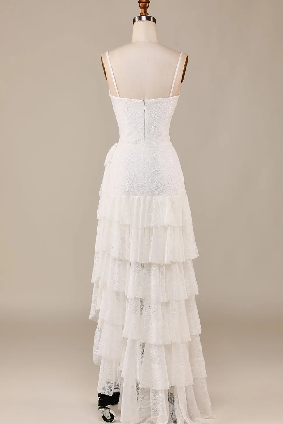 Bainha Esparguete Alças Marfim Laço Assimétrico Destacável Trem Boho Vestido de Noiva