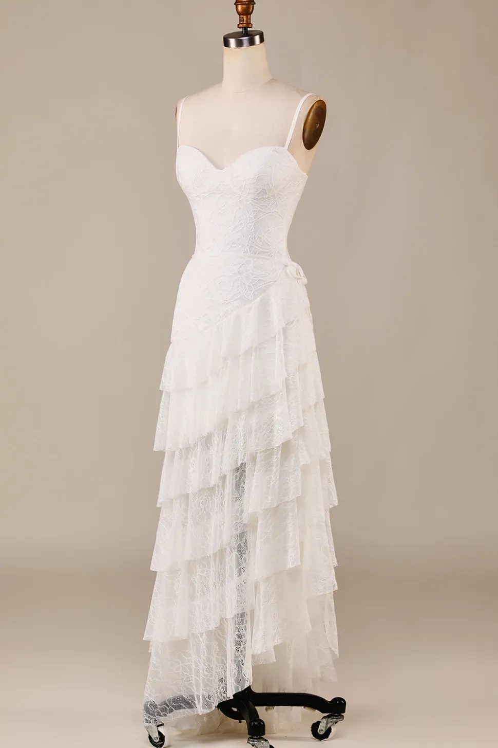 Bainha Esparguete Alças Marfim Laço Assimétrico Destacável Trem Boho Vestido de Noiva