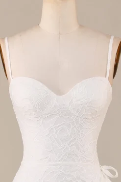 Bainha Esparguete Alças Marfim Laço Assimétrico Destacável Trem Boho Vestido de Noiva