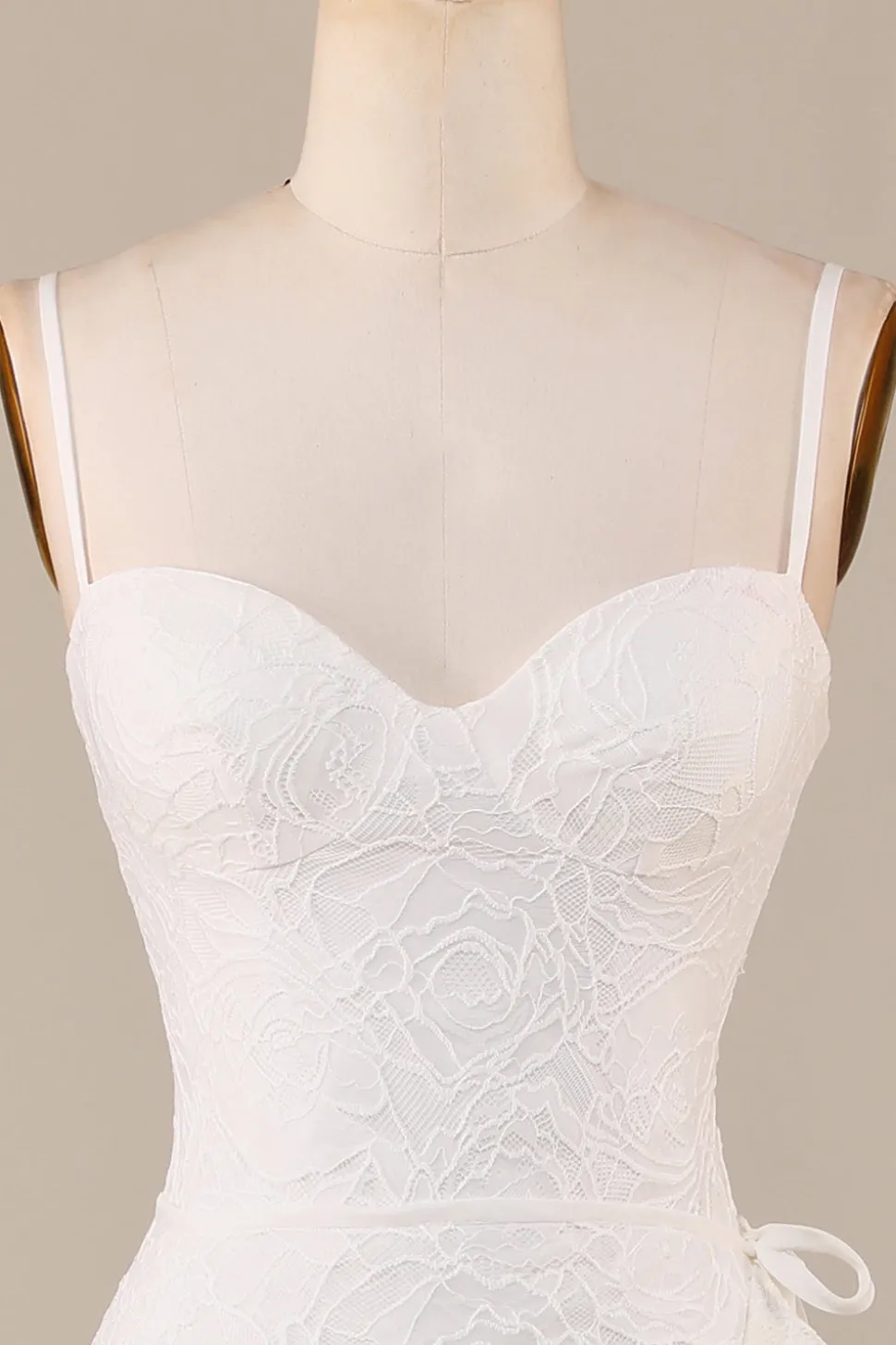 Bainha Esparguete Alças Marfim Laço Assimétrico Destacável Trem Boho Vestido de Noiva