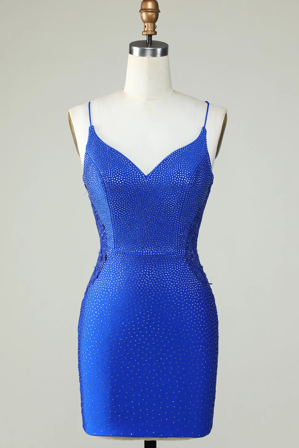 Bainha Esparguete Correias Royal Blue Short Homecoming Dress com Missangas