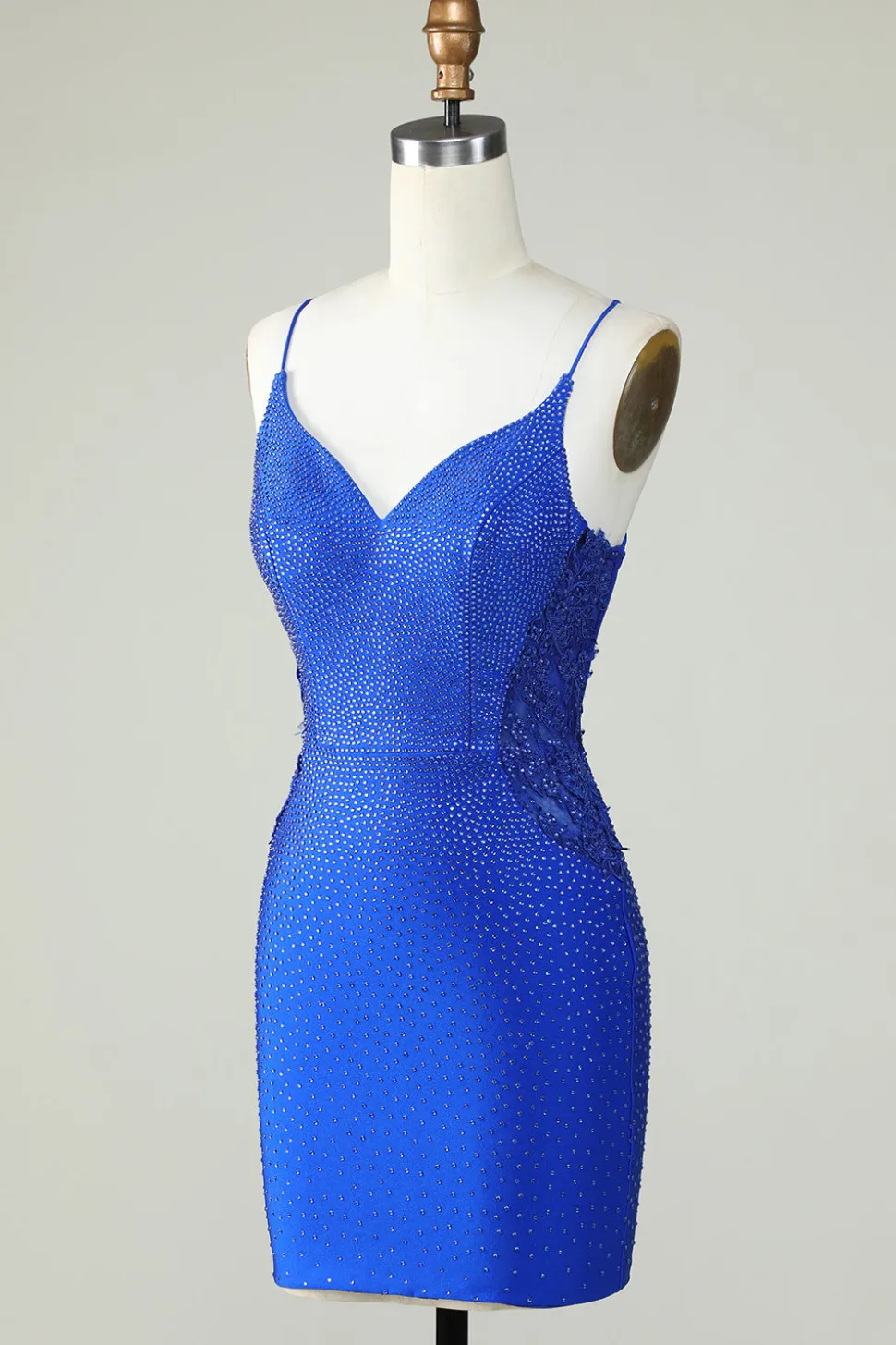 Bainha Esparguete Correias Royal Blue Short Homecoming Dress com Missangas