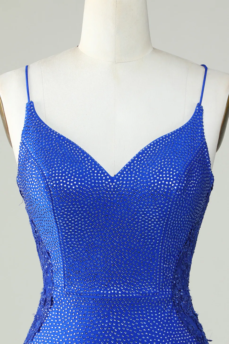 Bainha Esparguete Correias Royal Blue Short Homecoming Dress com Missangas