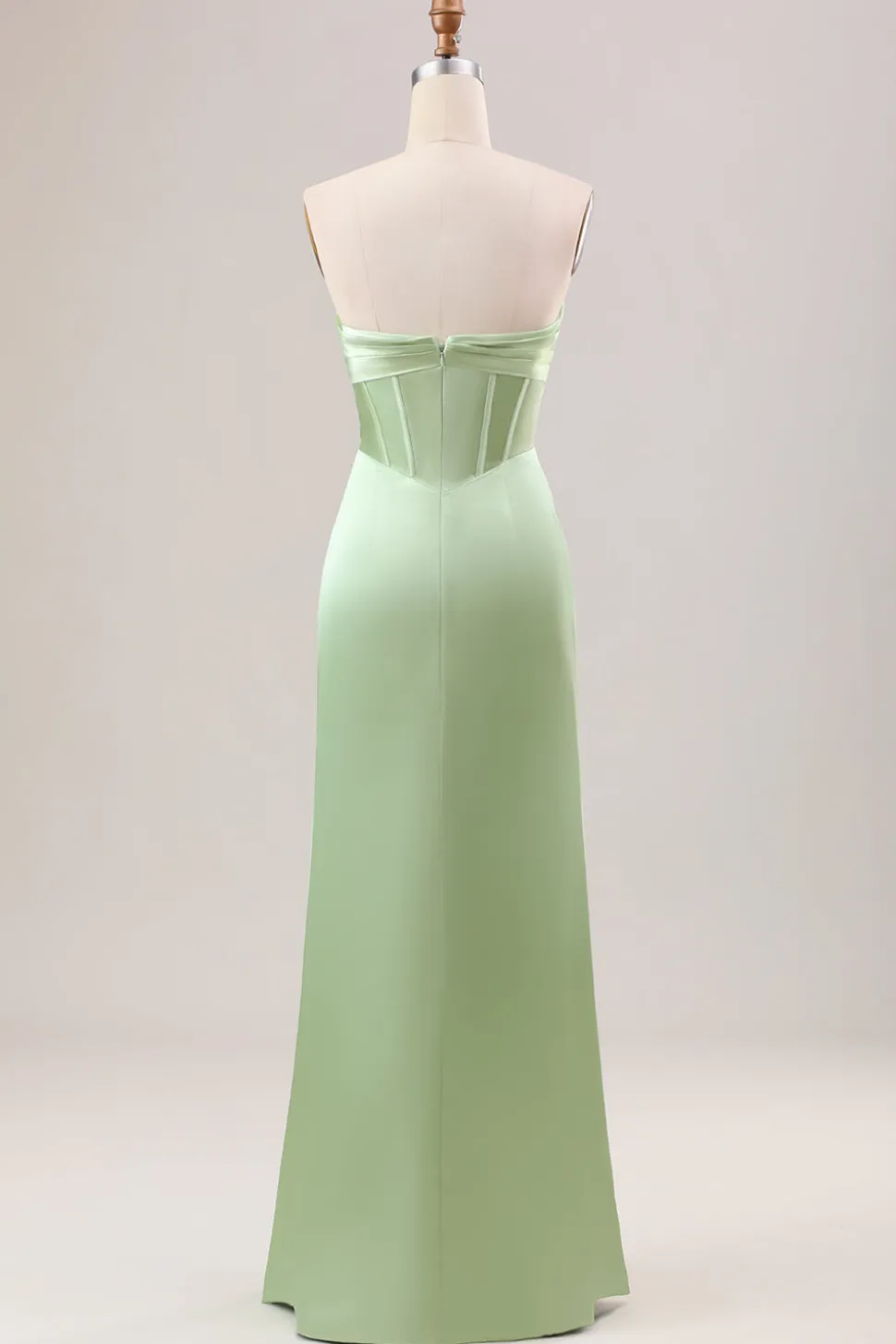 Bainha espartilho sem alças longo vestido verde dama de honra com fenda
