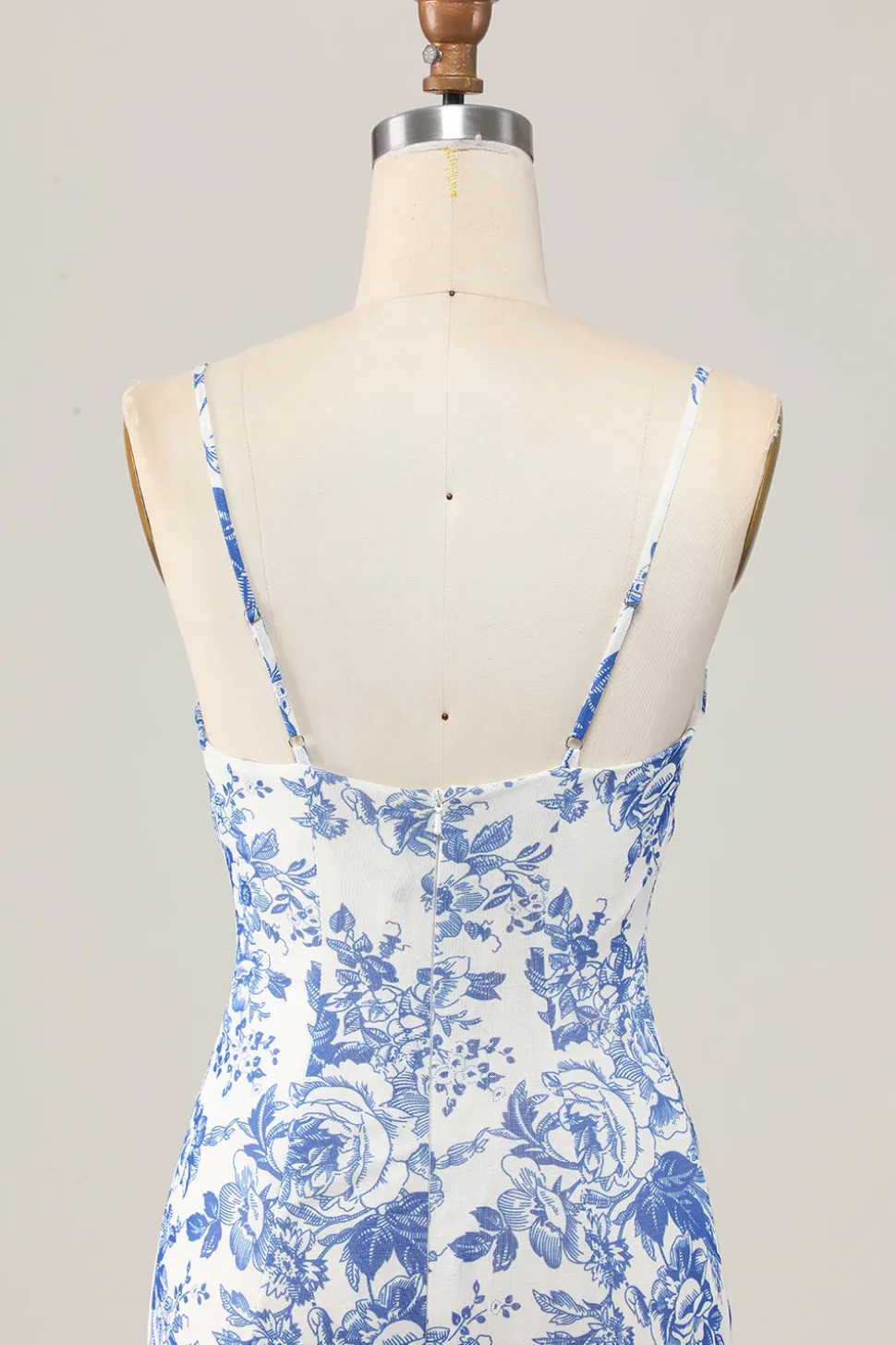 Bainha estampada branco azul flor longo vestido de casamento convidado