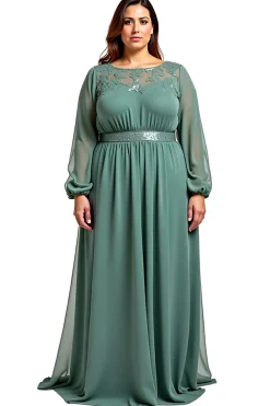 Bainha Eucalipto Mangas Compridas Longo Vestido Mae Noiva