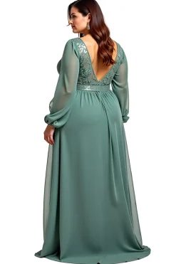 Bainha Eucalipto Mangas Compridas Longo Vestido Mae Noiva