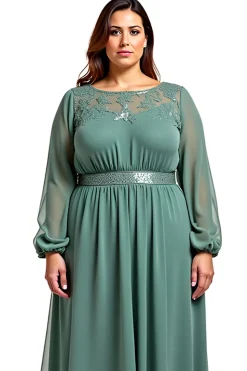 Bainha Eucalipto Mangas Compridas Longo Vestido Mae Noiva