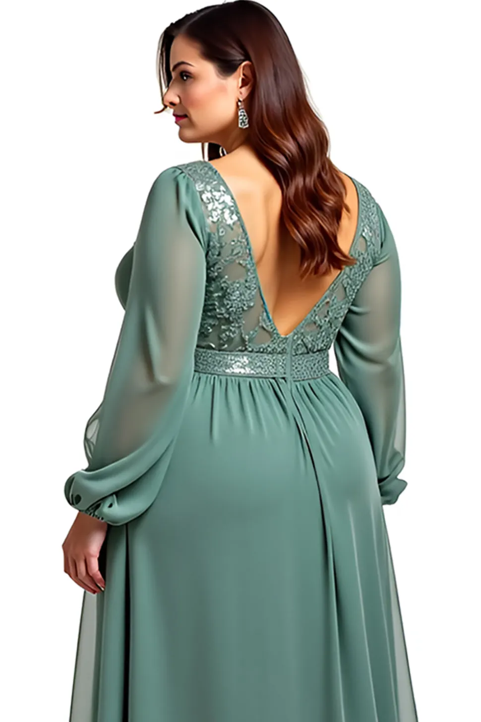 Bainha Eucalipto Mangas Compridas Longo Vestido Mae Noiva