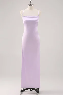 Bainha Lilás Simples Lace-Up Back Vestido Formal