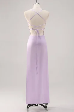 Bainha Lilás Simples Lace-Up Back Vestido Formal