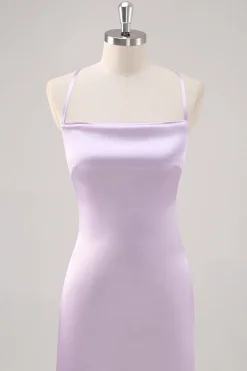 Bainha Lilás Simples Lace-Up Back Vestido Formal