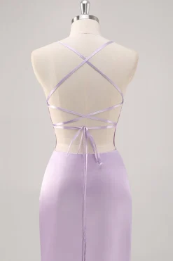 Bainha Lilás Simples Lace-Up Back Vestido Formal