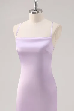 Bainha Lilás Simples Lace-Up Back Vestido Formal