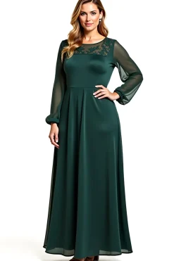 Bainha Pinheiro Chiffon Pescoço Redondo Longo Vestido Mae Noiva