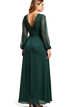 Bainha Pinheiro Chiffon Pescoço Redondo Longo Vestido Mae Noiva