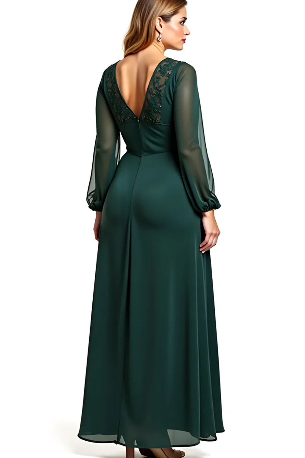 Bainha Pinheiro Chiffon Pescoço Redondo Longo Vestido Mae Noiva