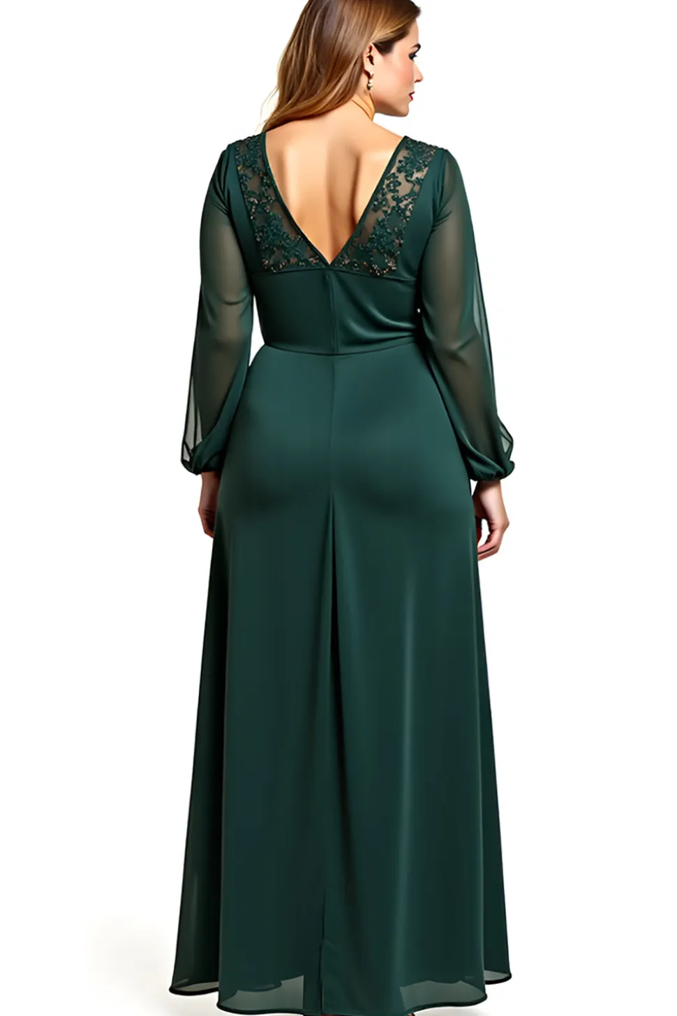 Bainha Pinheiro Chiffon Pescoço Redondo Longo Vestido Mae Noiva