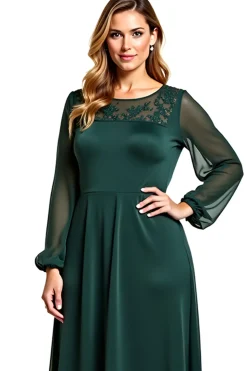 Bainha Pinheiro Chiffon Pescoço Redondo Longo Vestido Mae Noiva