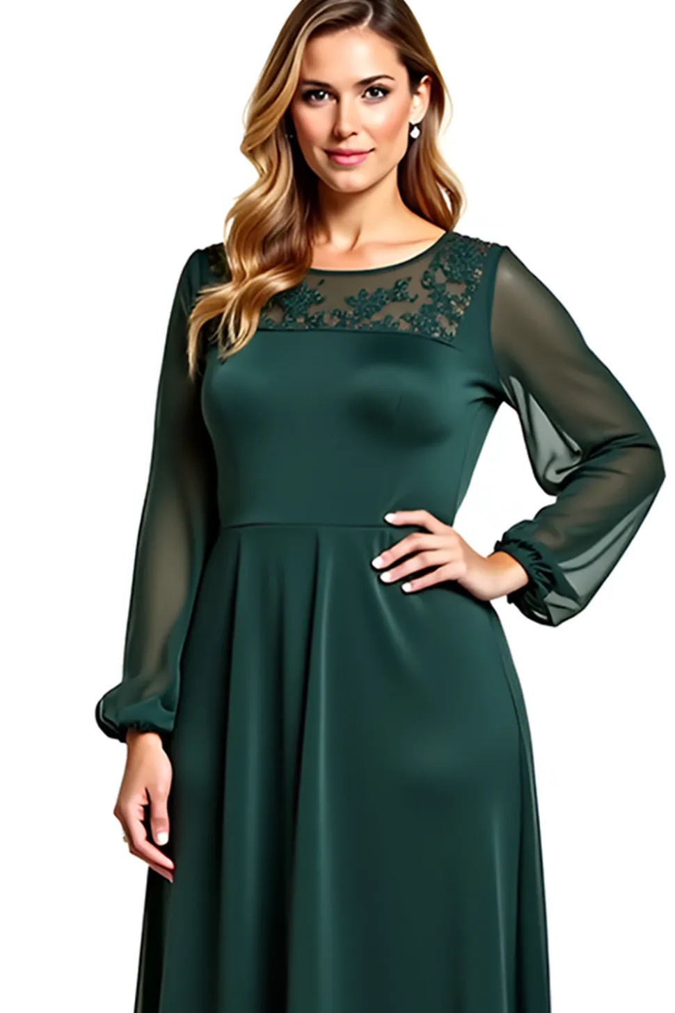 Bainha Pinheiro Chiffon Pescoço Redondo Longo Vestido Mae Noiva