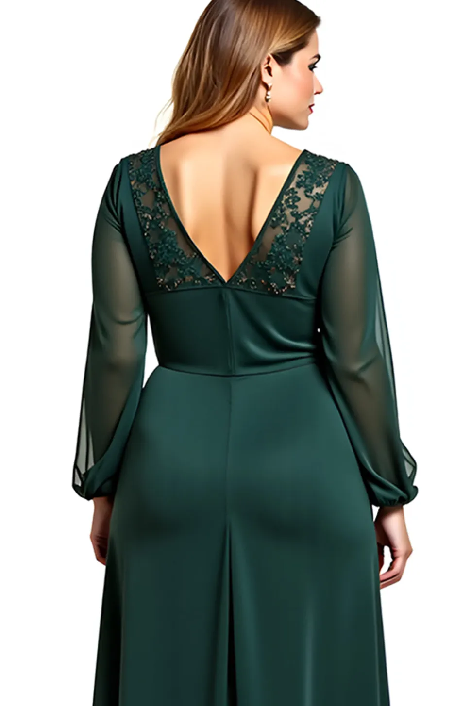 Bainha Pinheiro Chiffon Pescoço Redondo Longo Vestido Mae Noiva