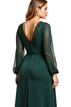 Bainha Pinheiro Chiffon Pescoço Redondo Longo Vestido Mae Noiva