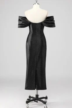 Bainha preta fora do ombro vestido formal com missangas