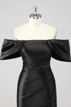 Bainha preta fora do ombro vestido formal com missangas