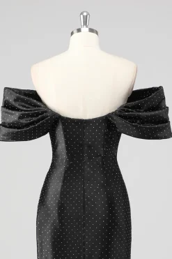 Bainha preta fora do ombro vestido formal com missangas