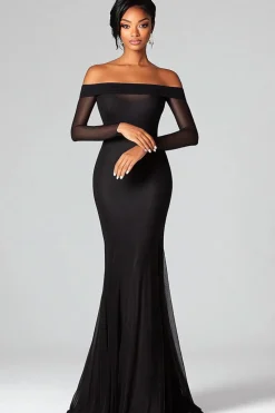 Bainha preta fora do vestido formal de malha de ombro