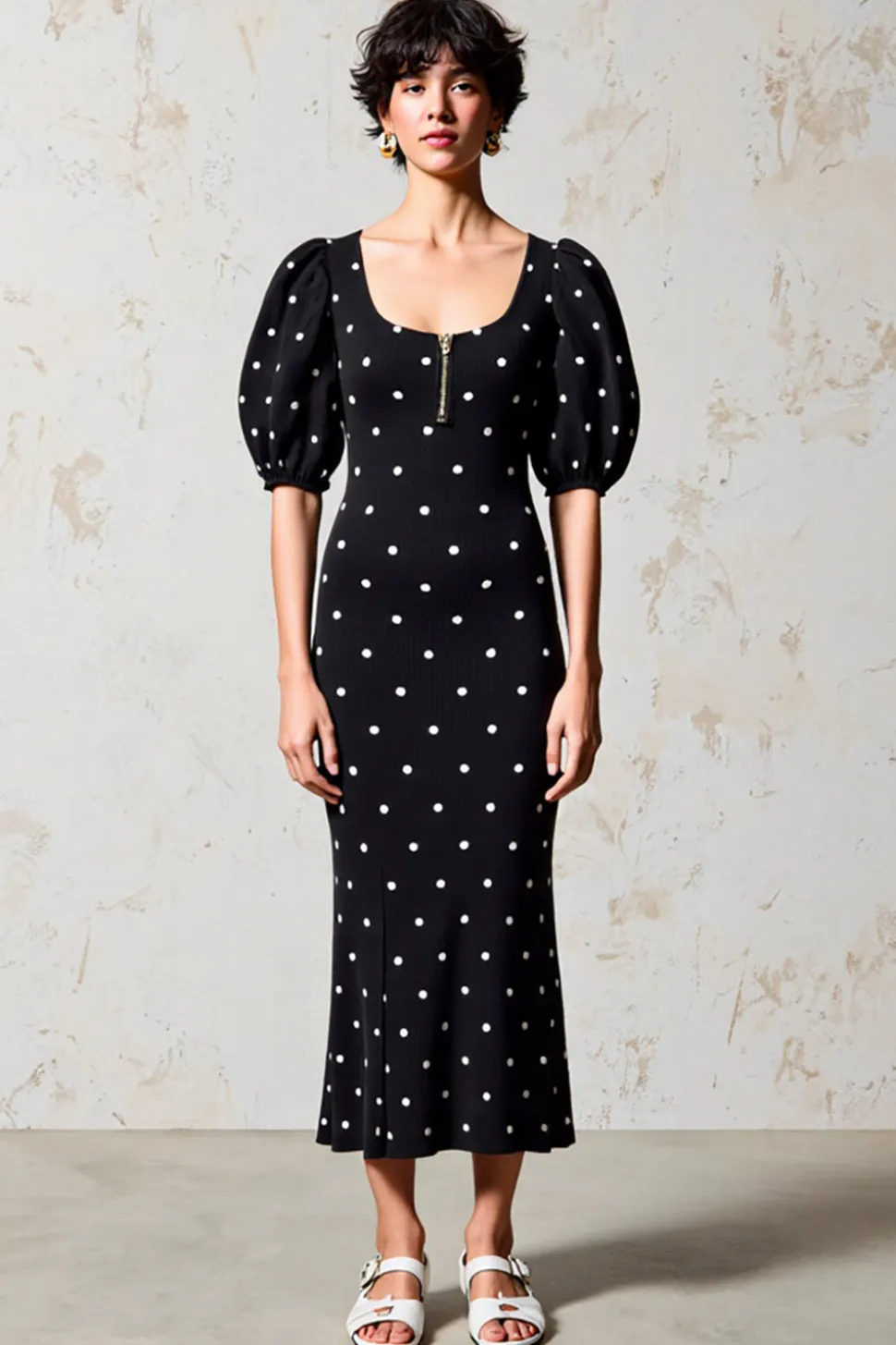Bainha preta Polka Dot Vestido de Noiva Convidado