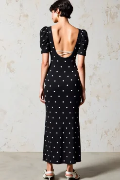 Bainha preta Polka Dot Vestido de Noiva Convidado