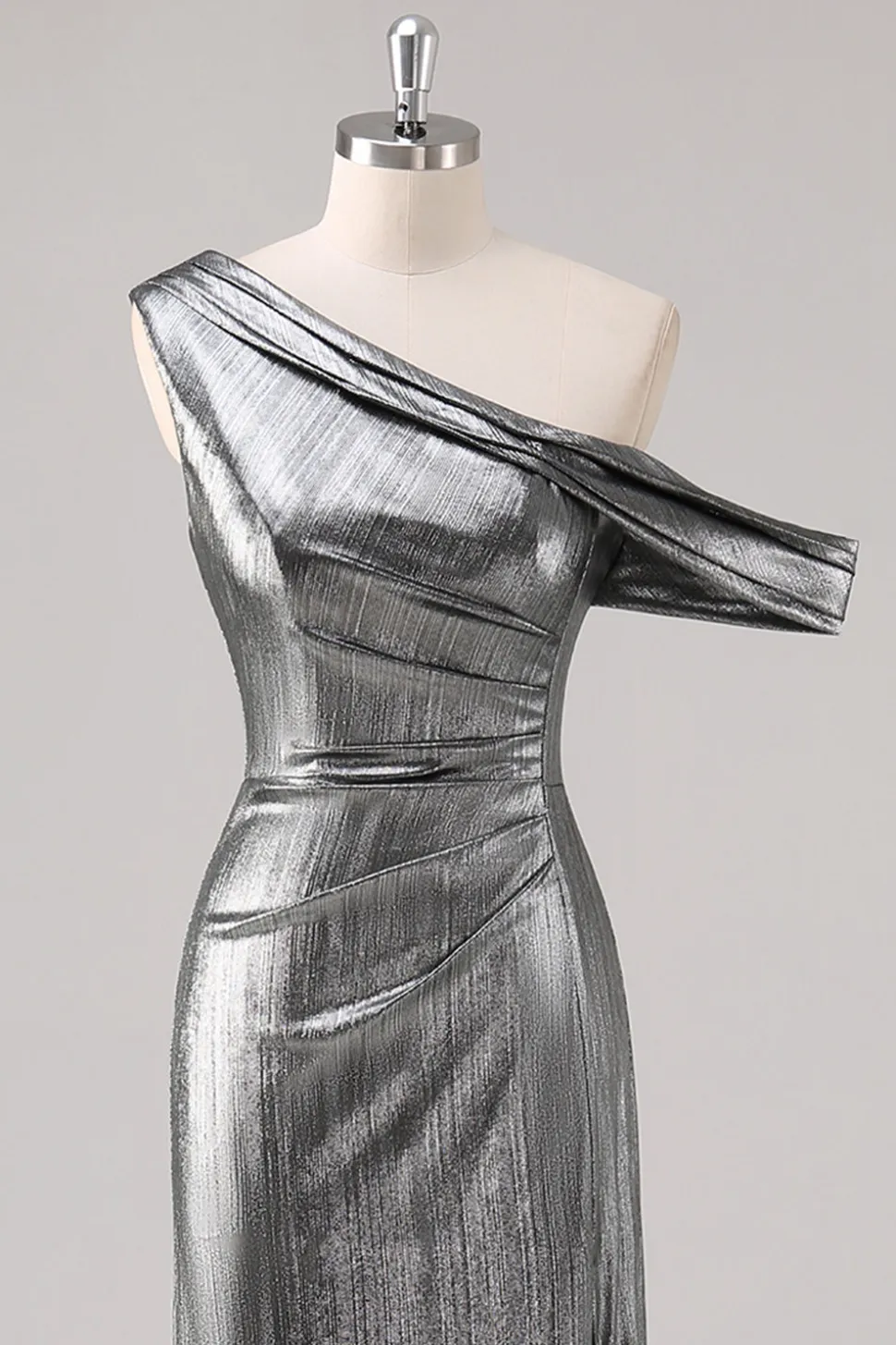 Bainha preta prateada um ombro vestido formal com fenda