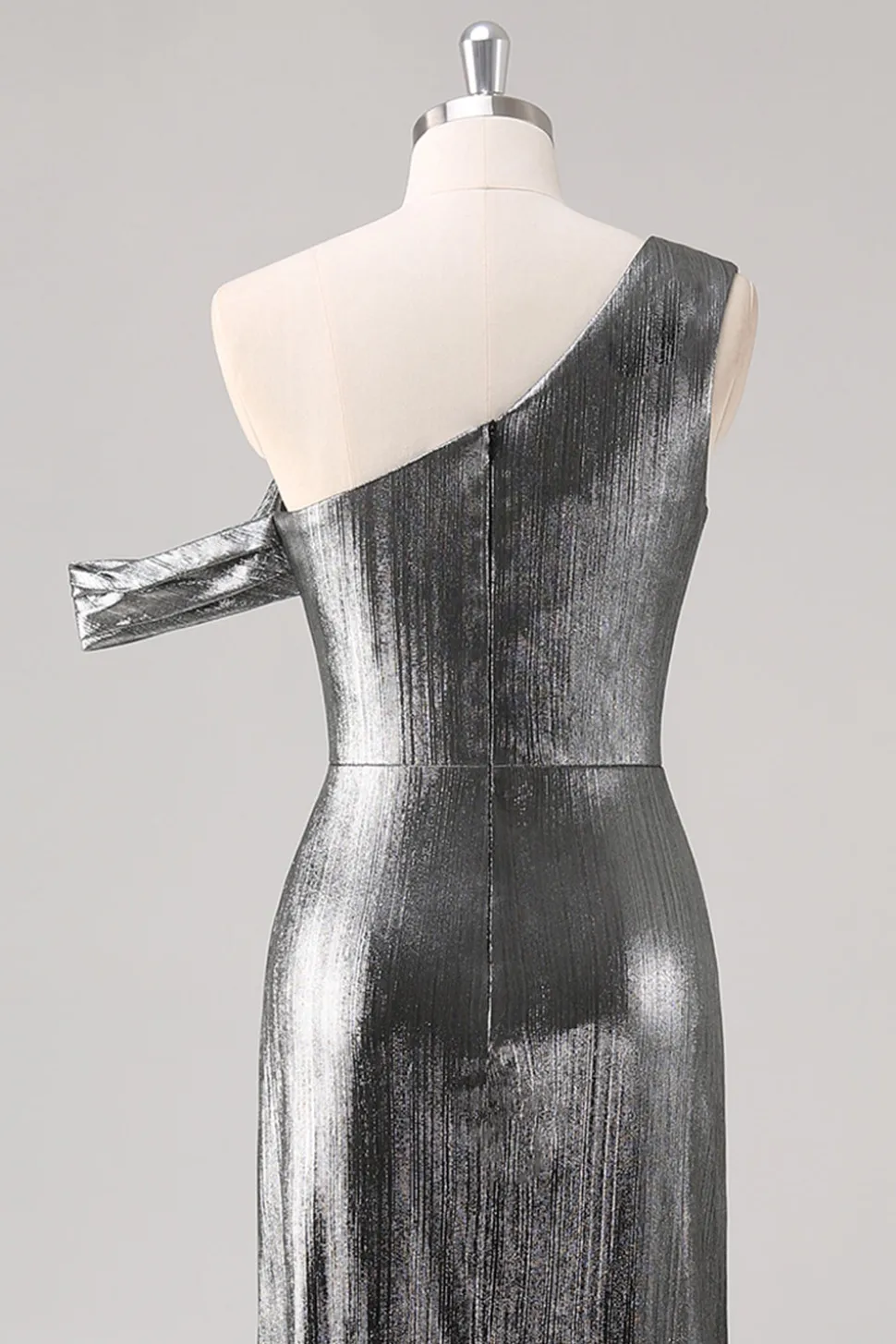 Bainha preta prateada um ombro vestido formal com fenda