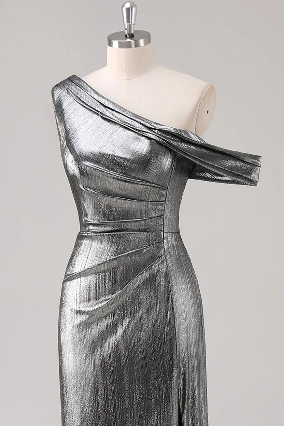 Bainha preta prateada um ombro vestido formal com fenda