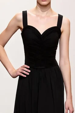 Bainha preta Ruched Correias Vestido de Noite Longo