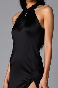 Bainha preta simples Halter longo vestido formal com fenda