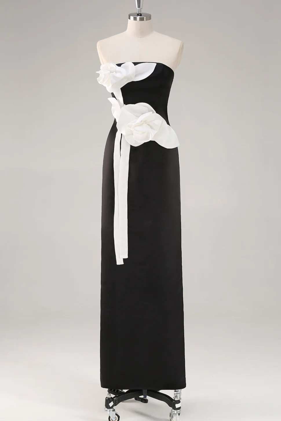 Bainha Preto Sem Alças Longo Floral Vestidos Cerimónia