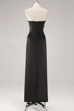 Bainha Preto Sem Alças Longo Floral Vestidos Cerimónia