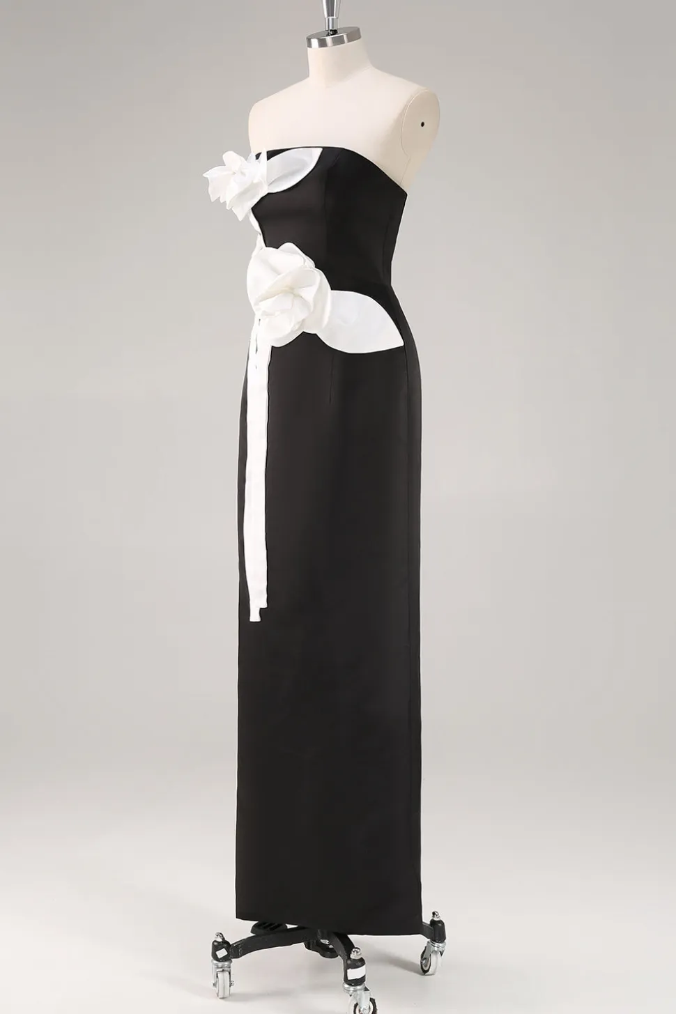 Bainha Preto Sem Alças Longo Floral Vestidos Cerimónia
