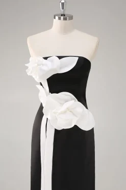 Bainha Preto Sem Alças Longo Floral Vestidos Cerimónia