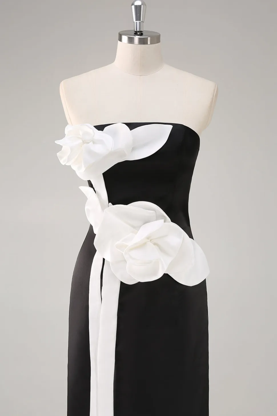 Bainha Preto Sem Alças Longo Floral Vestidos Cerimónia