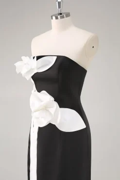 Bainha Preto Sem Alças Longo Floral Vestidos Cerimónia