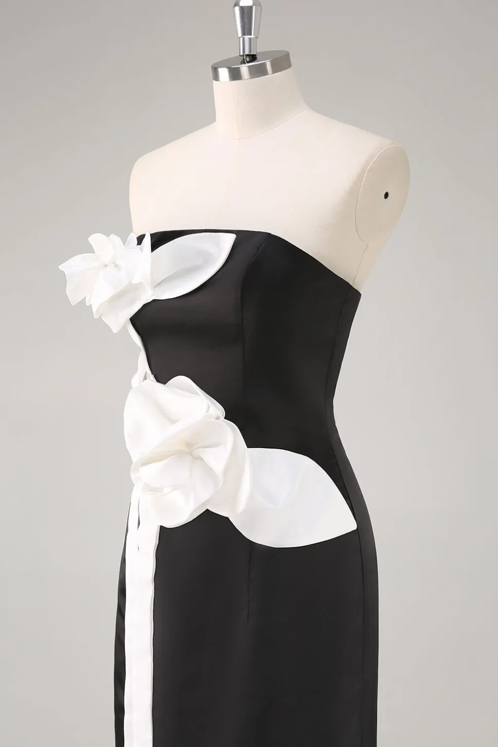 Bainha Preto Sem Alças Longo Floral Vestidos Cerimónia