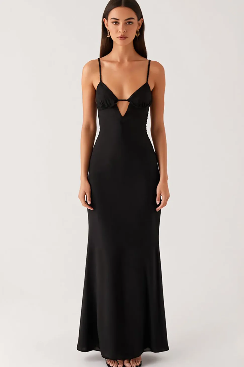 Bainha Recortada Esparguete Alças Vestido Black Tie