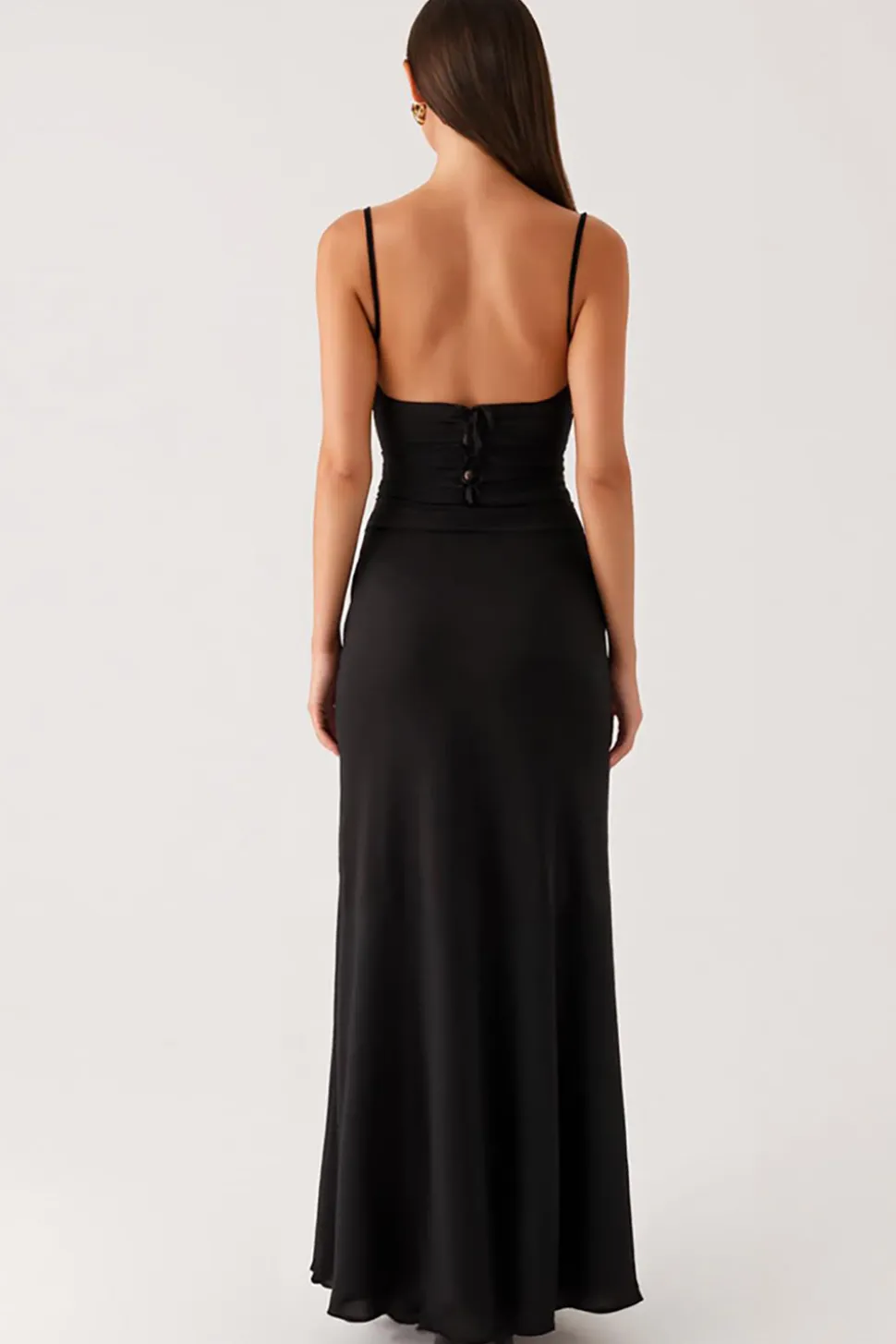 Bainha Recortada Esparguete Alças Vestido Black Tie
