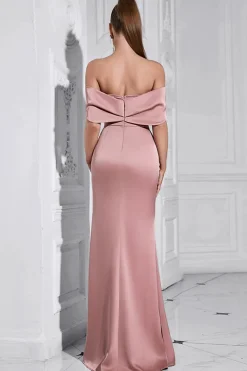 Bainha rosa cinza fora do ombro Ruched Prom Dress com fenda