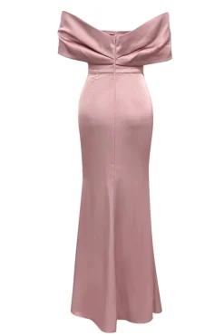 Bainha rosa cinza fora do ombro Ruched Prom Dress com fenda